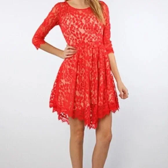 fitted lace wedding dress Red Lace Wedding Dress with Ivory Tulle, Strapless Sweetheart Neckline
